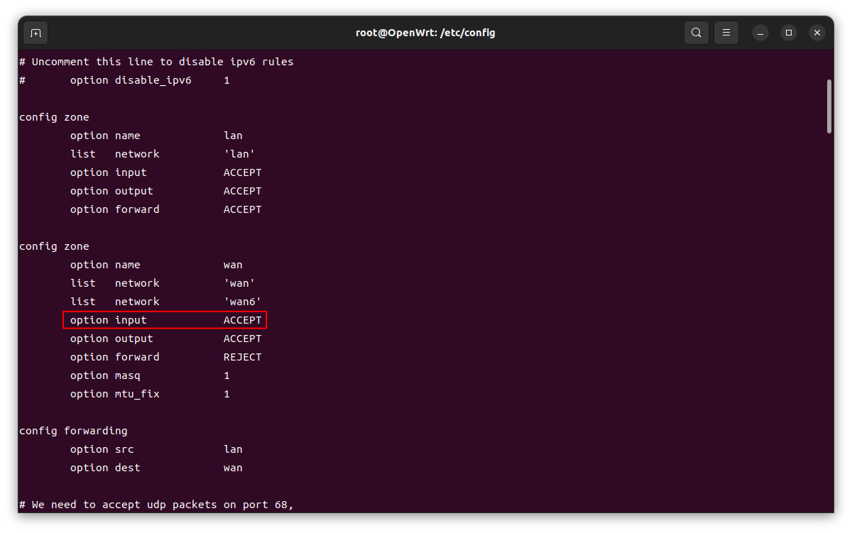 firewall config